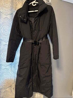 lululemon athletica Black Long Belted Puffer Coat